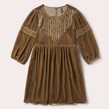 Stetson Khaki Velvet Babydoll Dress - Stetson - Flyclothing LLC