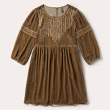 Stetson Khaki Velvet Babydoll Dress - Stetson