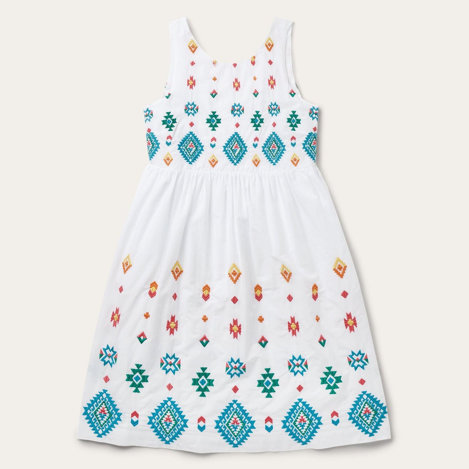 Stetson Bright Schiffli Embroidered White Cotton Lawn Dress