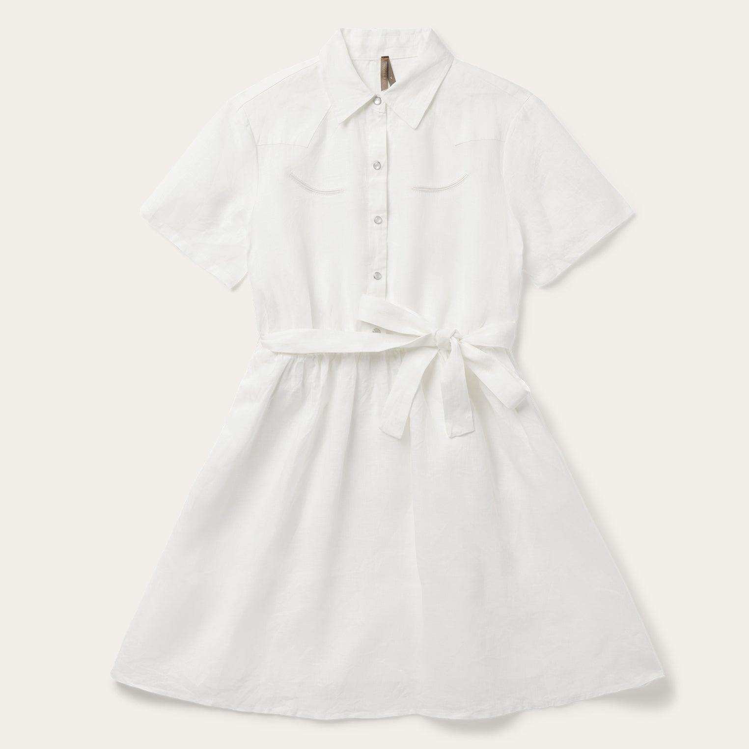 Stetson White Tonal Stripe Linen Shirt Dress - Stetson - Flyclothing LLC