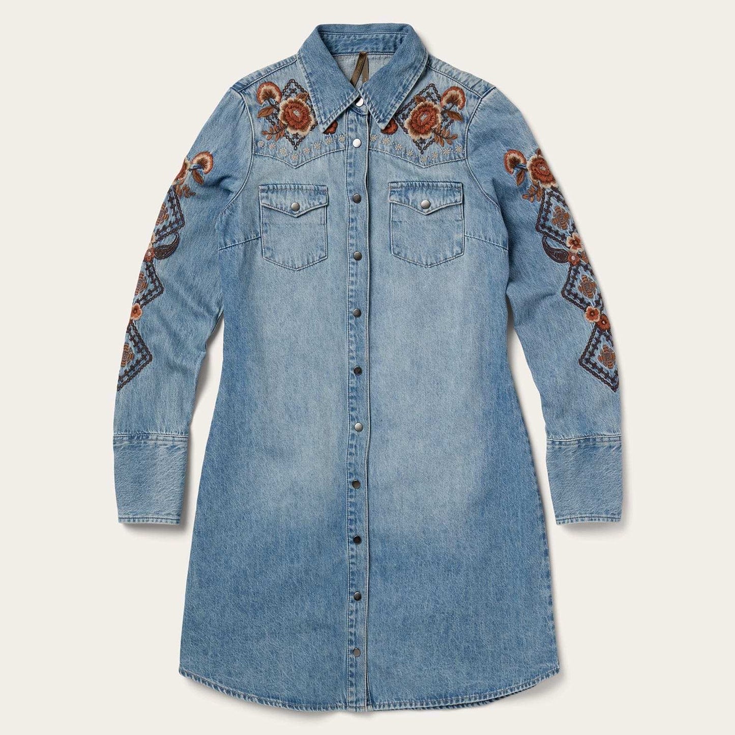 Stetson Floral Embroidered Denim Shirt Dress - Stetson - Flyclothing LLC