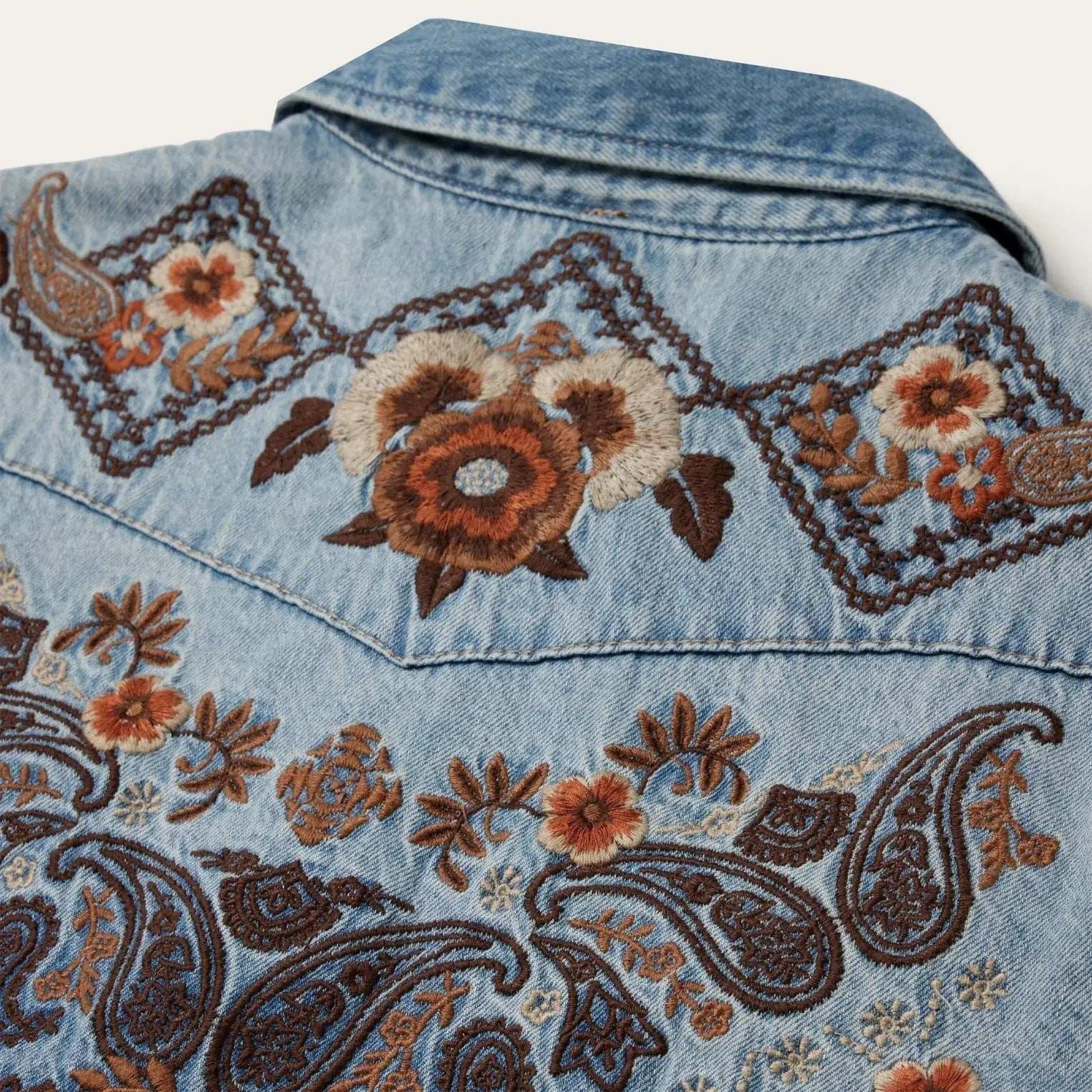 Stetson Floral Embroidered Denim Shirt Dress - Stetson - Flyclothing LLC