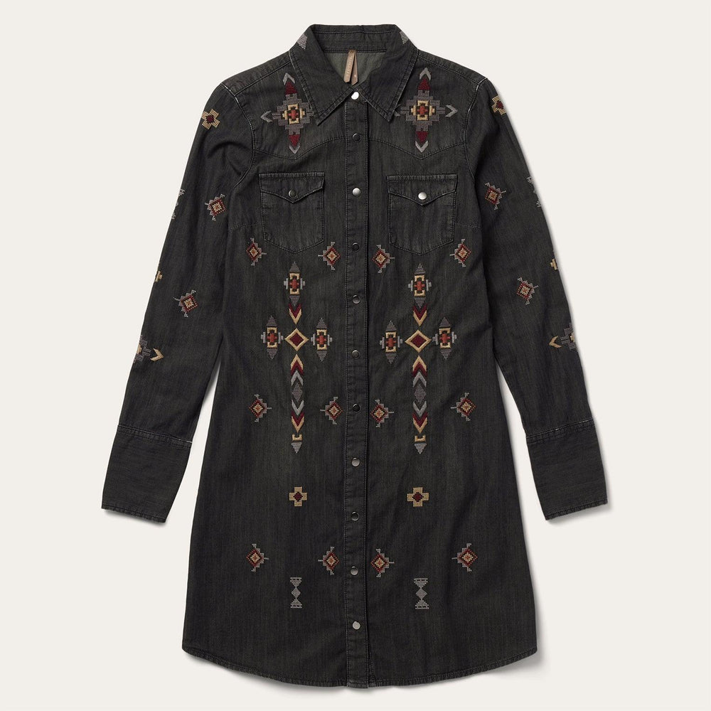 Stetson Embroidered Black Denim Shirt Dress - Stetson