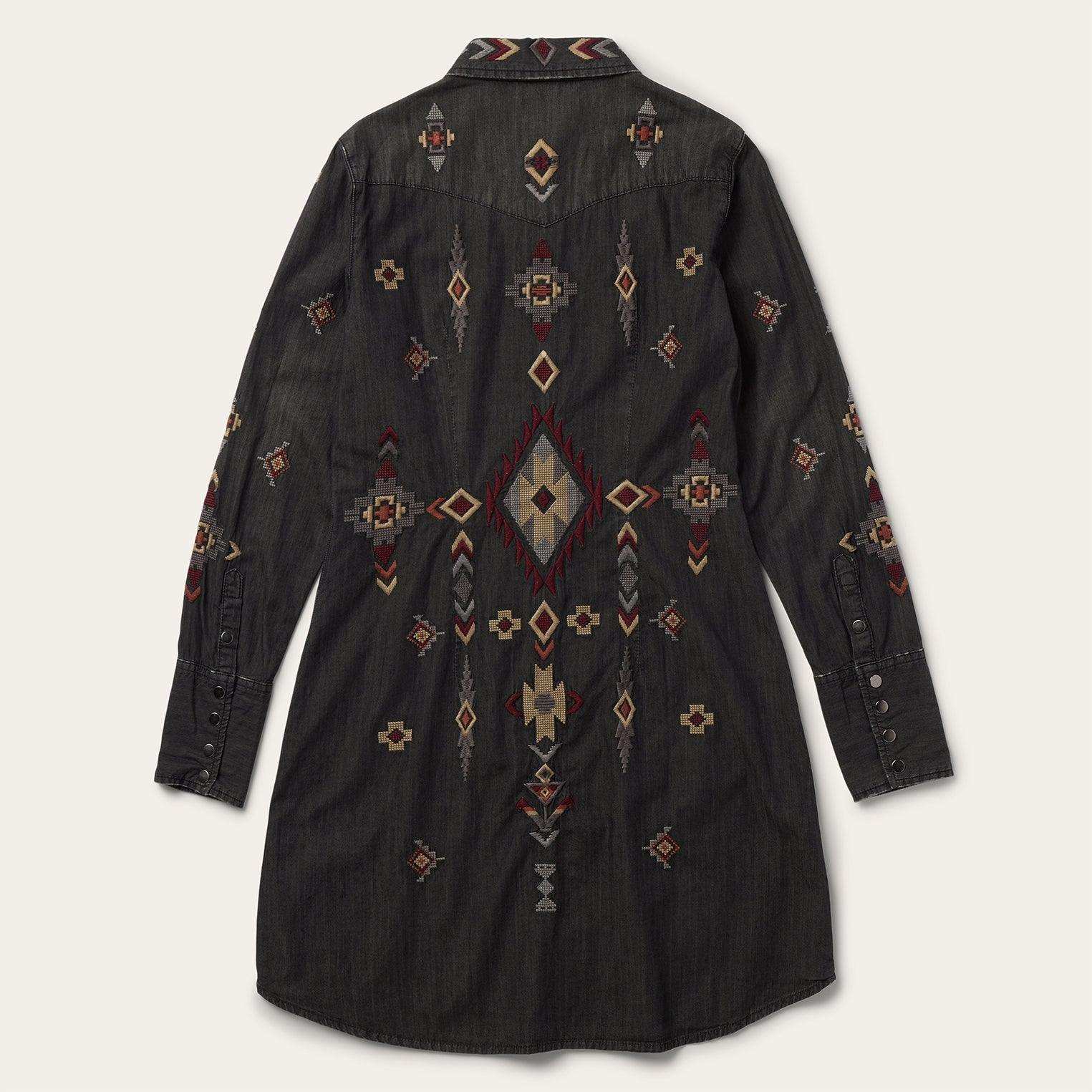 Stetson Embroidered Black Denim Shirt Dress - Stetson - Flyclothing LLC