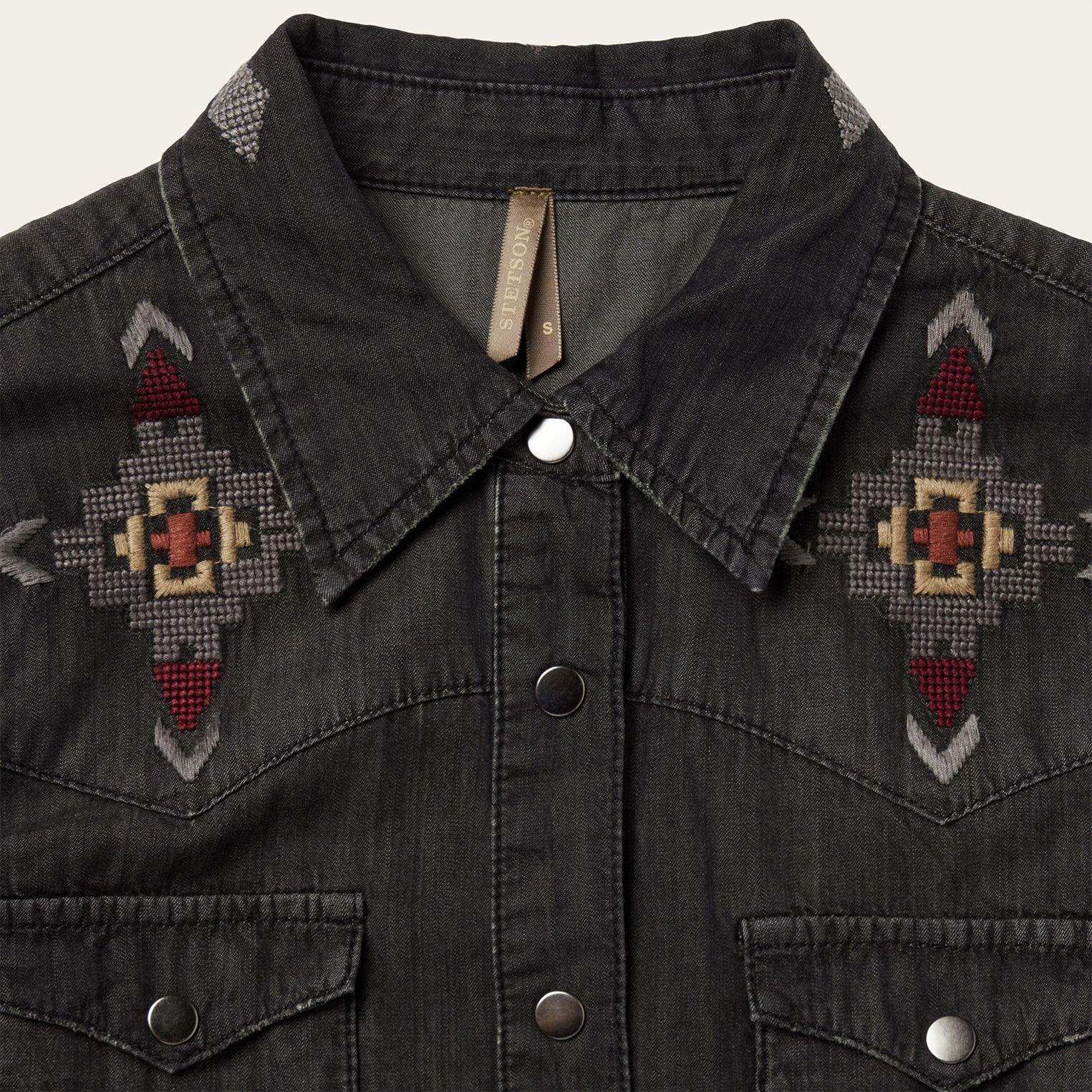 Stetson Embroidered Black Denim Shirt Dress - Stetson - Flyclothing LLC