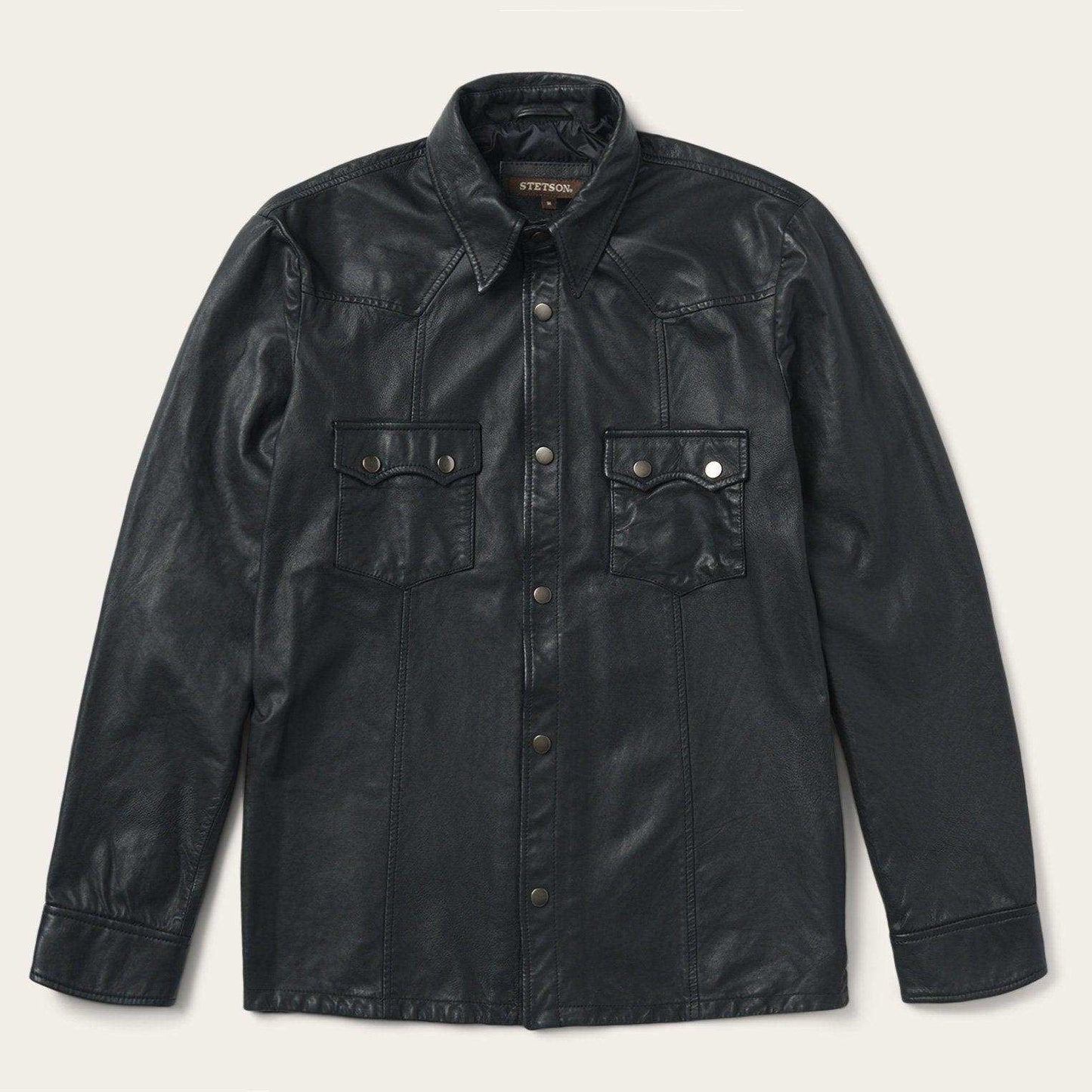 Stetson Black Leather Shirt Jacket - Stetson - Flyclothing LLC