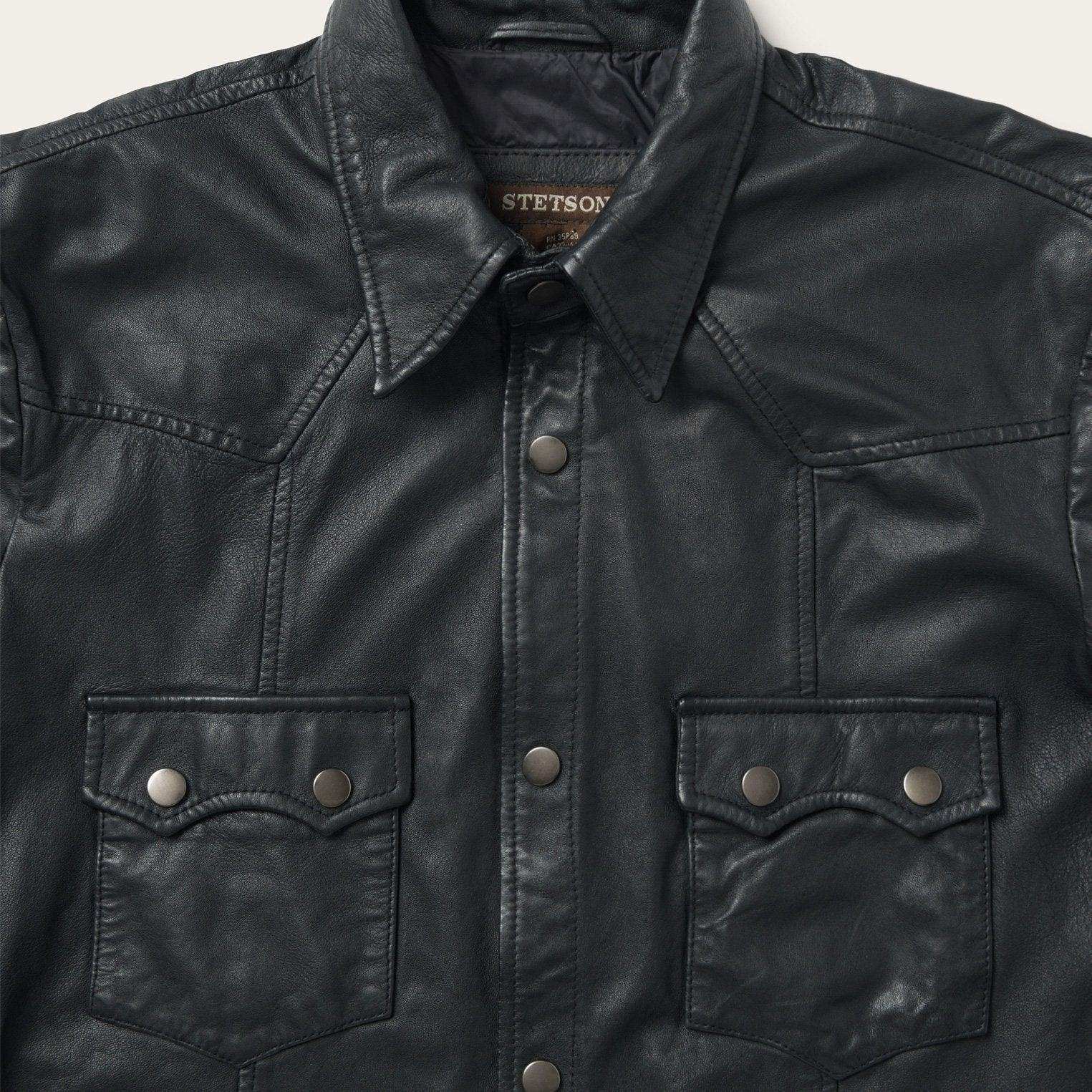 Stetson Black Leather Shirt Jacket - Stetson - Flyclothing LLC
