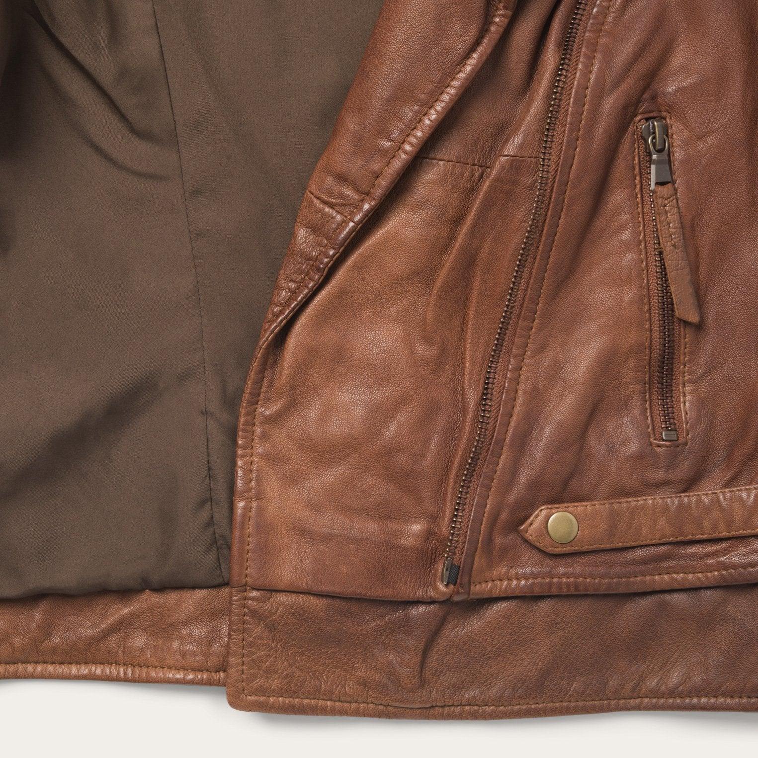 Stetson Brown Leather Moto Jacket - Flyclothing LLC