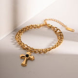 Stainless Steel Imitation Gemstone Cross Shape Pendant Bracelet - Trendsi