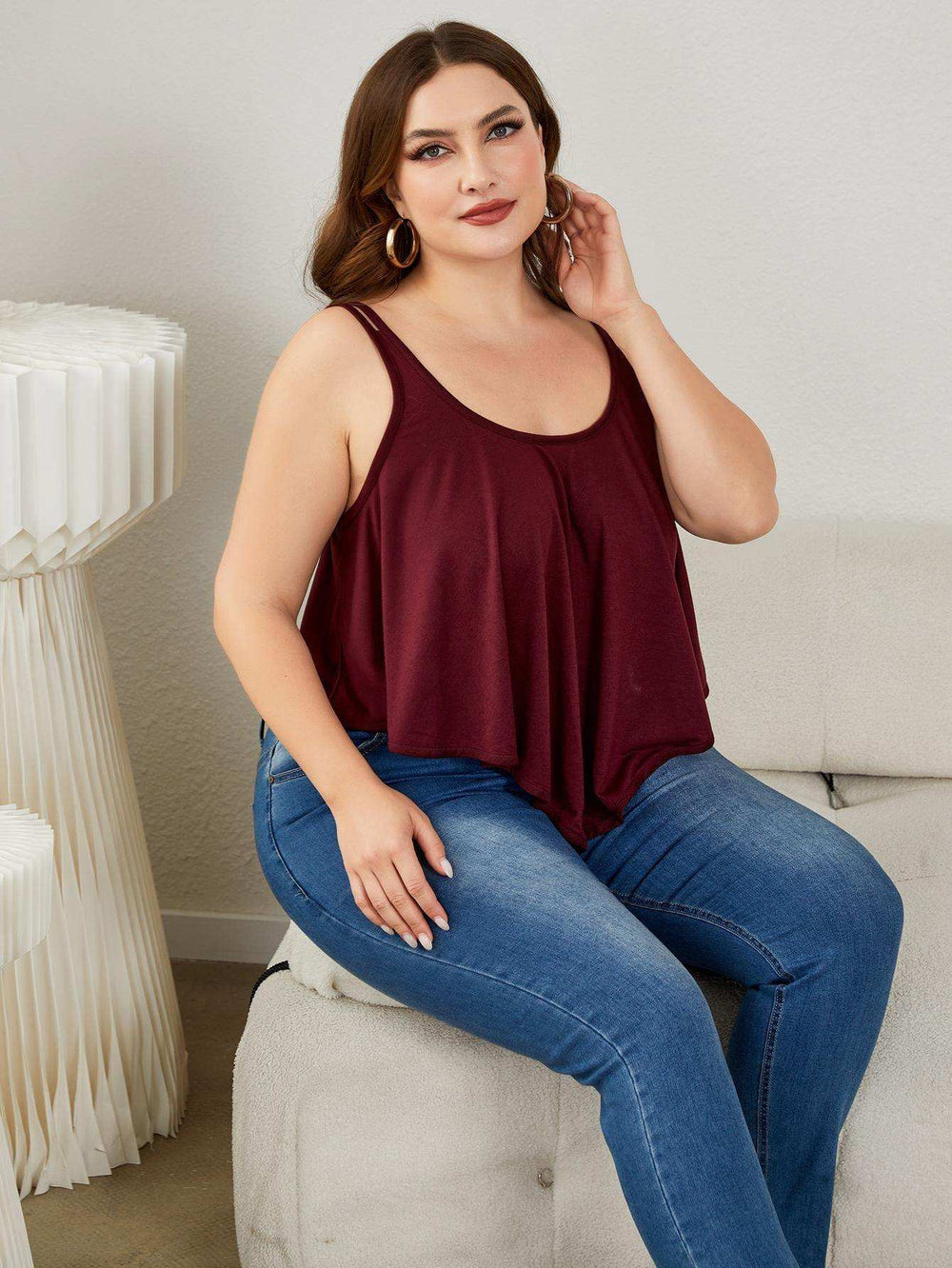 Plus Size Double-Strap Scoop Neck Cami - Trendsi - Flyclothing LLC