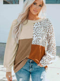 Color Block Leopard Round Neck Sweatshirt - Trendsi - Flyclothing LLC