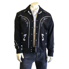Men's Vintage Western Bolero Jacket with Musical Notes Embroidery - Flyclothing LLC