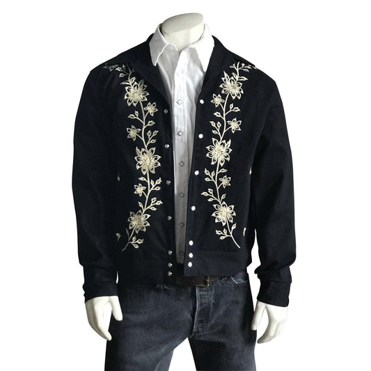 Rockmount Ranch Wear Mens Bolero Jackets with Antique Ivory Floral Embroidery - Rockmount Clothing