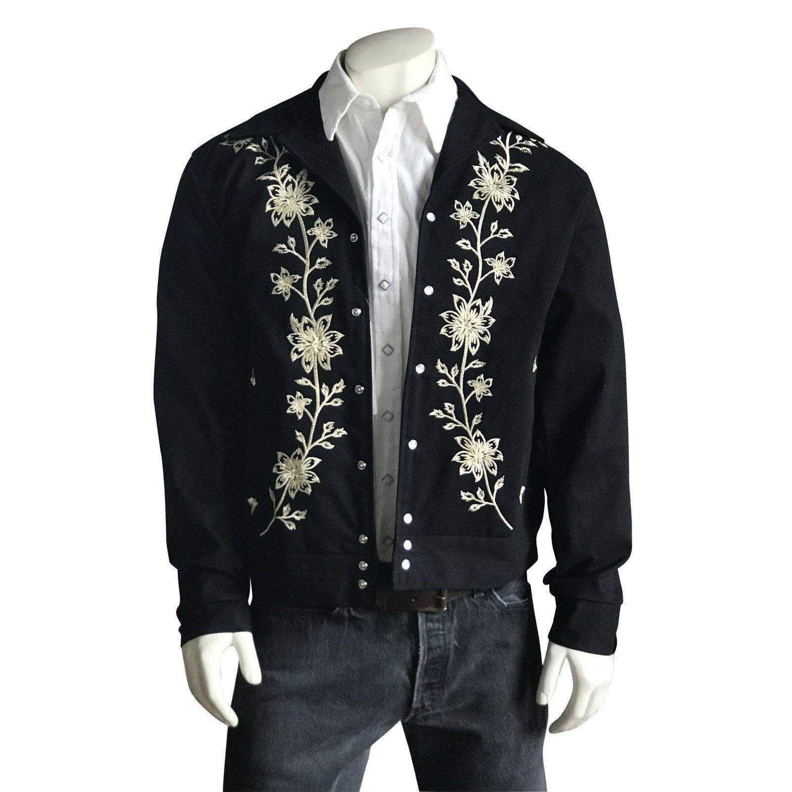 Men’s Vintage Western Bolero Jacket with Ivory Floral Embroidery - Rockmount Clothing - Flyclothing LLC