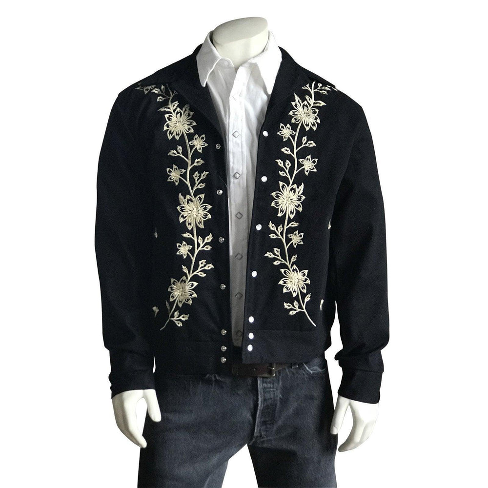 Men’s Vintage Western Bolero Jacket with Ivory Floral Embroidery - Rockmount Clothing