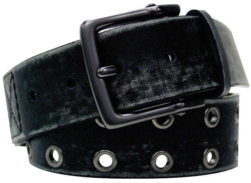 Distressed Black Leather Rivet Belt - Flyclothing LLC