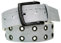 Distressed White Leather Rivet Belt - Flyclothing LLC