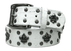 White Leather Fleur Di Lis Belt - Flyclothing LLC