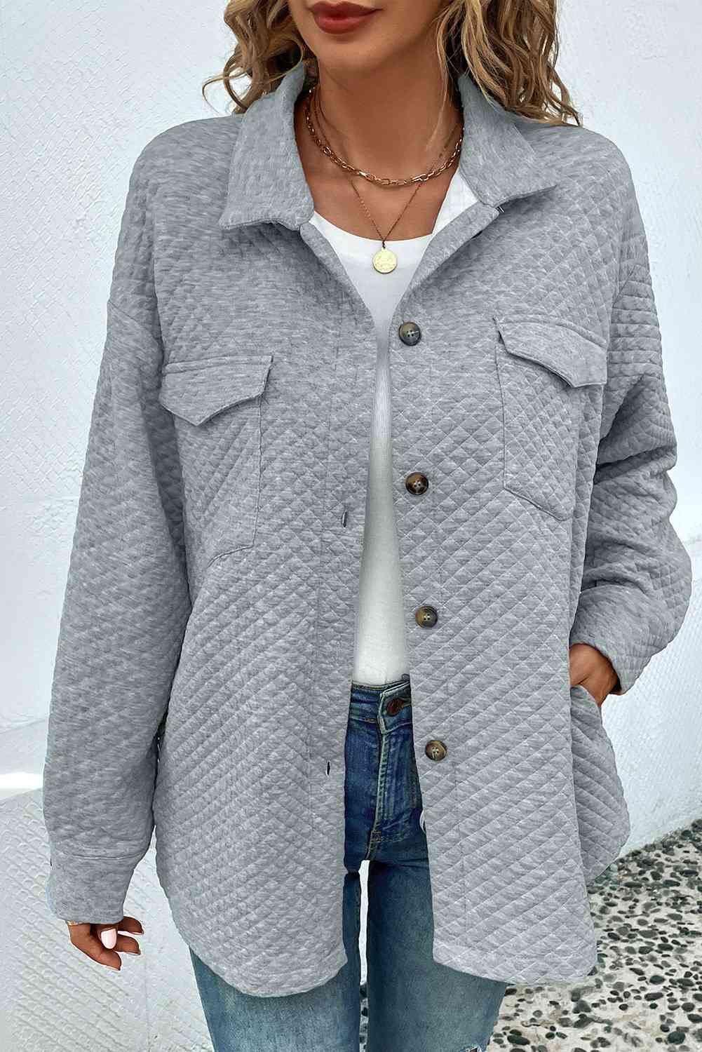 Button Down Collared Jacket - Trendsi - Flyclothing LLC