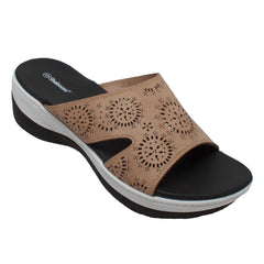 Shaboom Women's Comfort Curved Slide Sandals Taupe - Flyclothing LLC