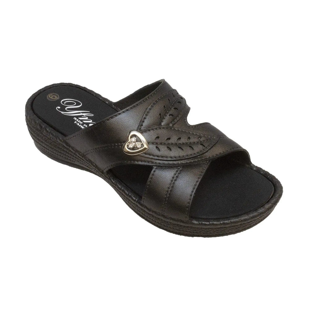 YFM Women's Low Heel Slip On Sandal Black - Rocsoc