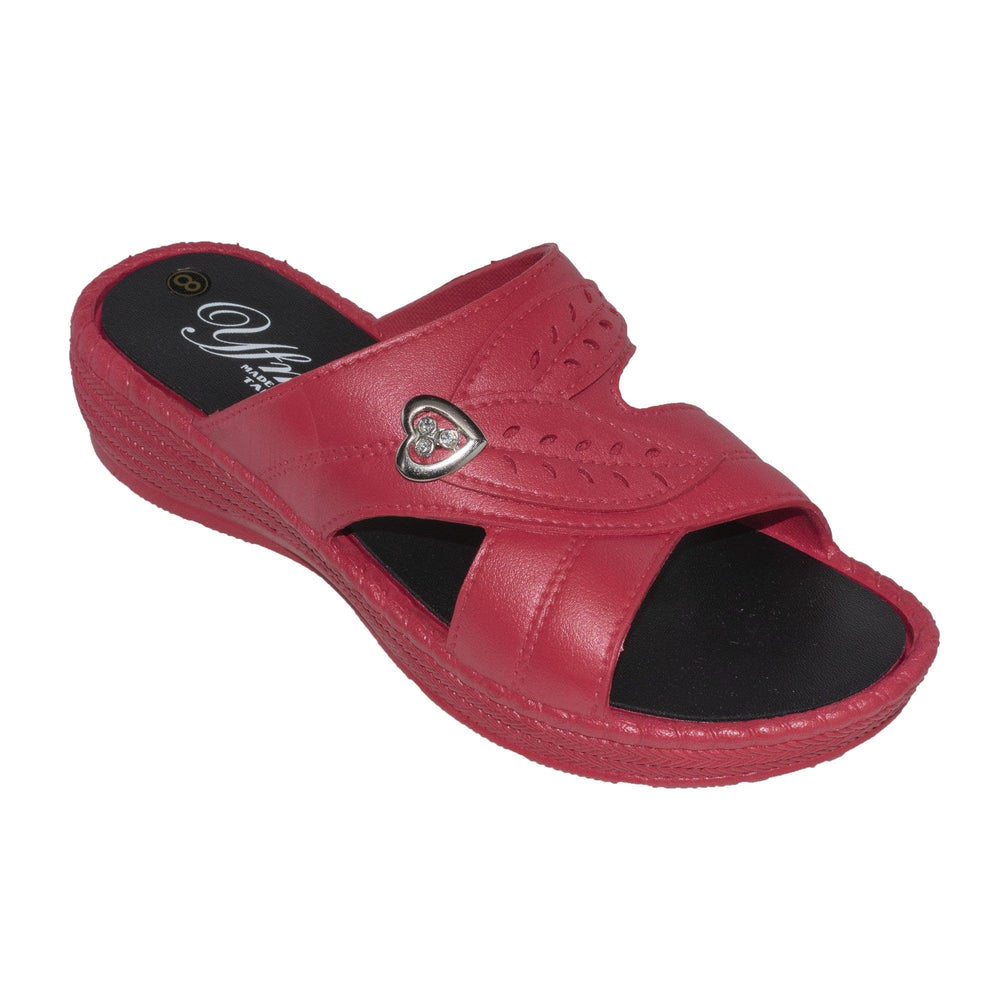 YFM Women's Low Heel Slip On Sandal Red - Rocsoc