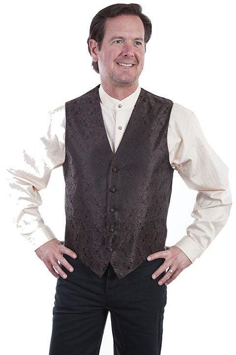 Scully BROWN NO LAPEL PAISLEY VEST - Scully Leather