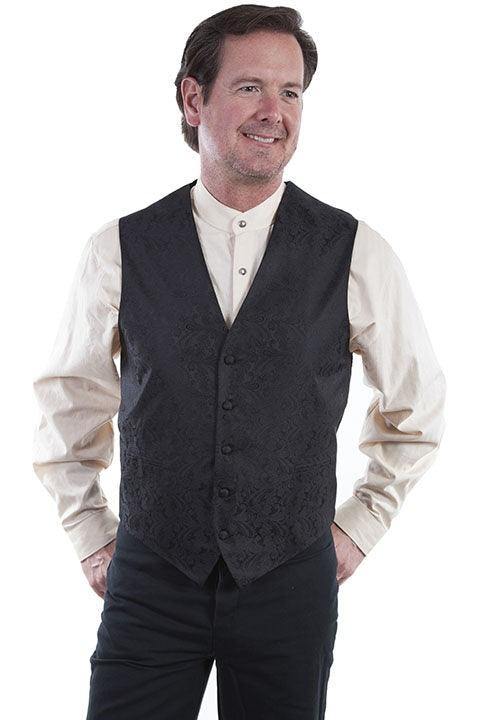 Scully BLACK NO LAPEL PAISLEY VEST - Scully Leather