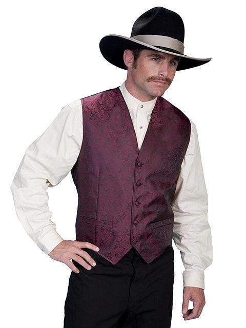 Scully BURGUNDY NO LAPEL PAISLEY VEST - Scully Leather