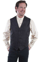 Scully BLACK NO LAPEL PAISLEY VEST - Scully Leather - Flyclothing LLC