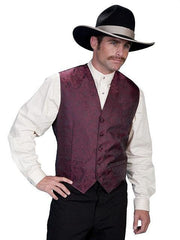 Scully BURGUNDY NO LAPEL PAISLEY VEST - Scully Leather