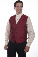 Scully RED NO LAPEL PAISLEY VEST - Scully Leather