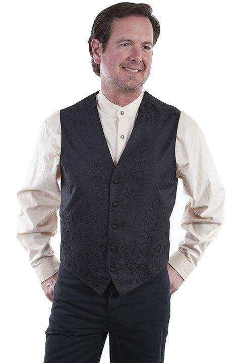 Scully BLACK NO LAPEL PAISLEY VEST - Scully Leather - Flyclothing LLC