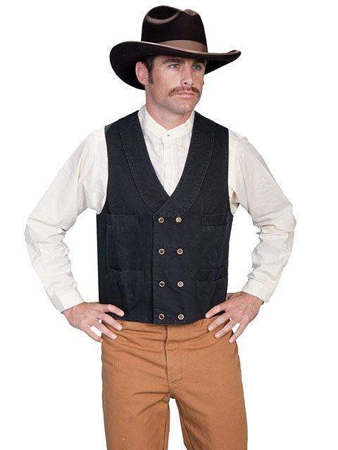 Scully BLACK DOUBLE BREASTED CANVAS VEST - Scully Leather - Flyclothing LLC