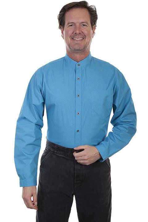 Scully LIGHT BLUE BUTTON FRONT BAND COLLAR SHIRT - Flyclothing LLC