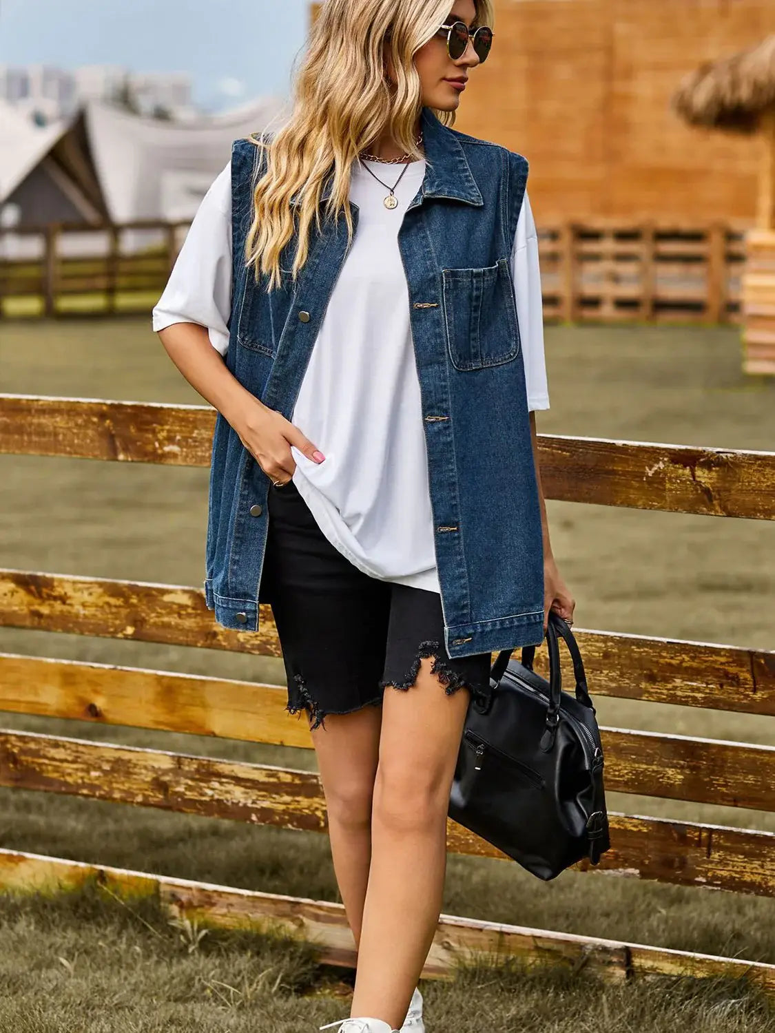 Button Down Denim Vest - Trendsi - Flyclothing LLC