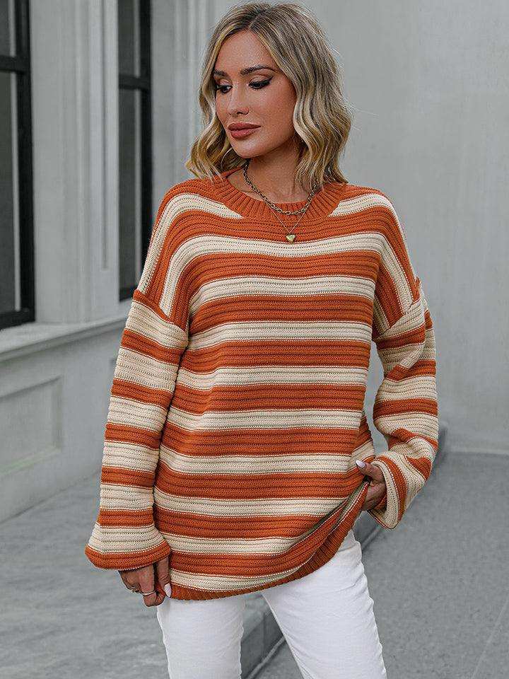Striped Dropped Shoulder Sweater - Trendsi - Flyclothing LLC