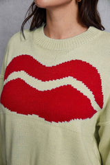 Lip Fringe Round Neck Sweater - Trendsi