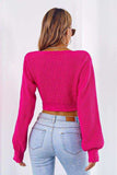 Bow V-Neck Long Sleeve Cropped Sweater - Trendsi - Flyclothing LLC