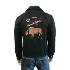 Rockmount Clothing Men's Vintage Black Suede Cloth Western Bolero Jacket with Bison Embroidery