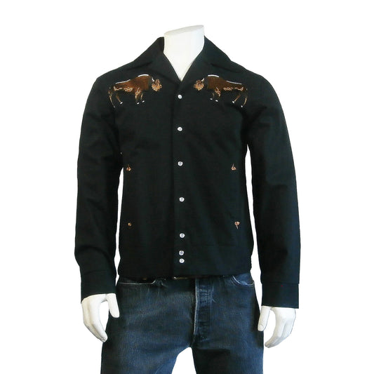 Rockmount Clothing Men's Vintage Black Suede Cloth Western Bolero Jacket with Bison Embroidery