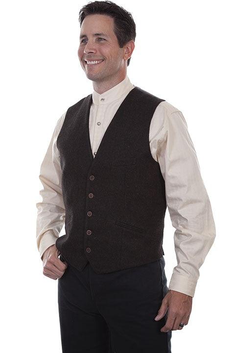 Scully BROWN TWEED NO LAPEL POINT BOTTOM VEST - Flyclothing LLC