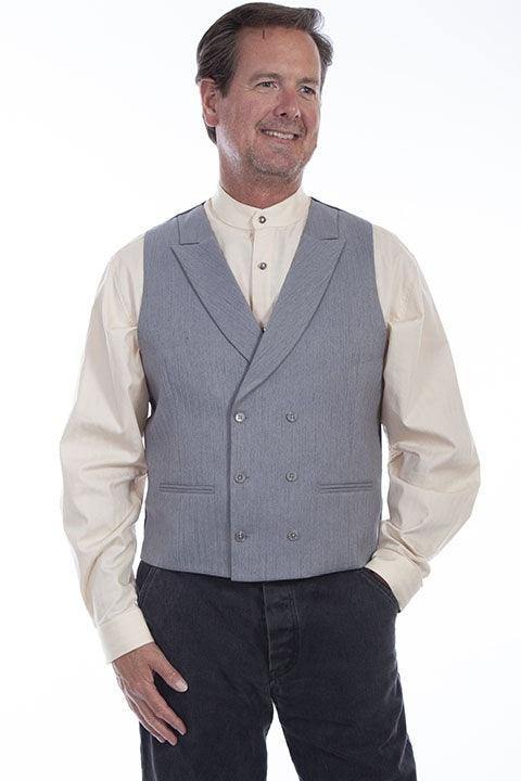 Scully GREY MINI HERRINGBONE DOUBLE BREASTED VEST - Scully Leather