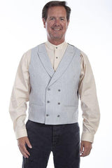 Scully LIGHT GREY MINI HERRINGBONE DOUBLE BREASTED VEST - Flyclothing LLC