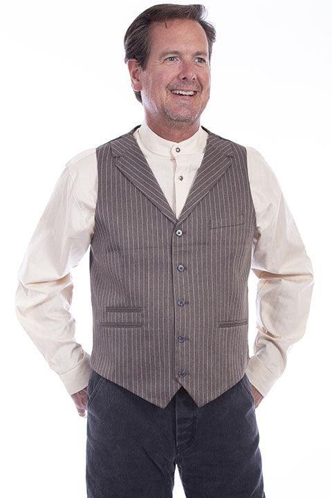 Scully HEATHER BROWN PINSTRIPE POINT BOTTOM VEST - Scully Leather