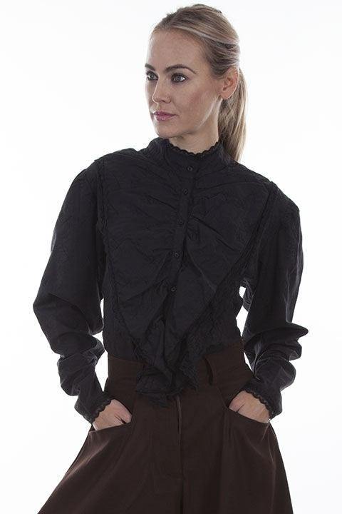 Scully BLACK EMB. FLORAL BLOUSE - Scully Leather