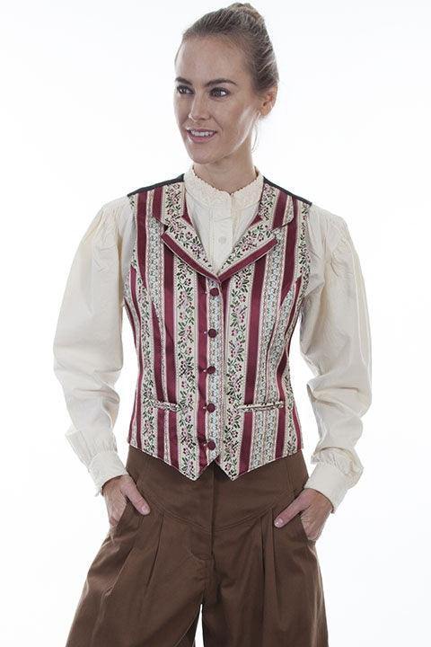Scully BURGUNDY WALLPAPER STRIPE VEST - Scully Leather