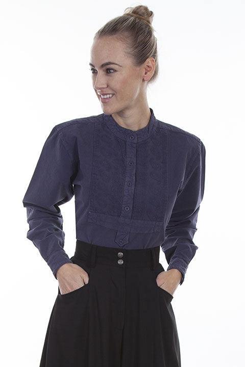 Scully BLUE PAISLEY BIB FRONT BLOUSE - Scully Leather