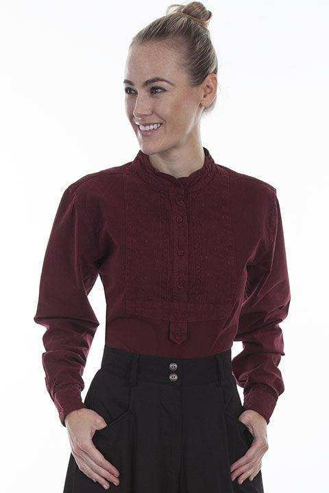 Scully BURGUNDY PAISLEY BIB FRONT BLOUSE - Scully Leather - Flyclothing LLC