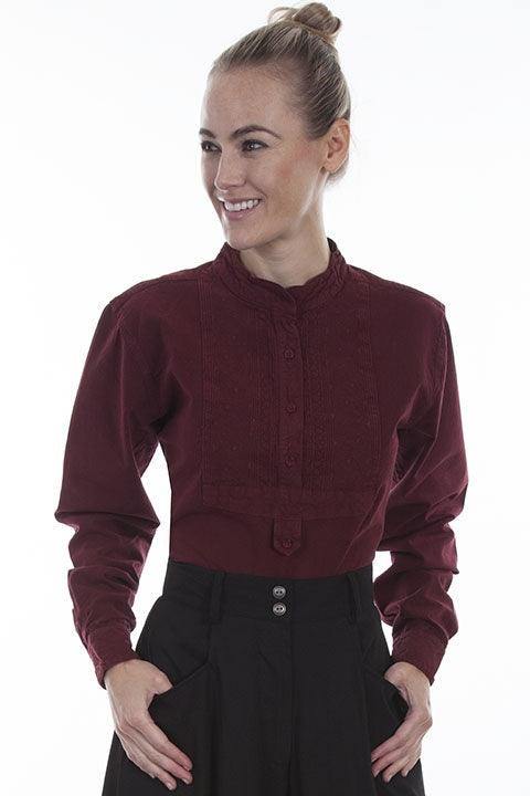 Scully BURGUNDY PAISLEY BIB FRONT BLOUSE - Scully Leather